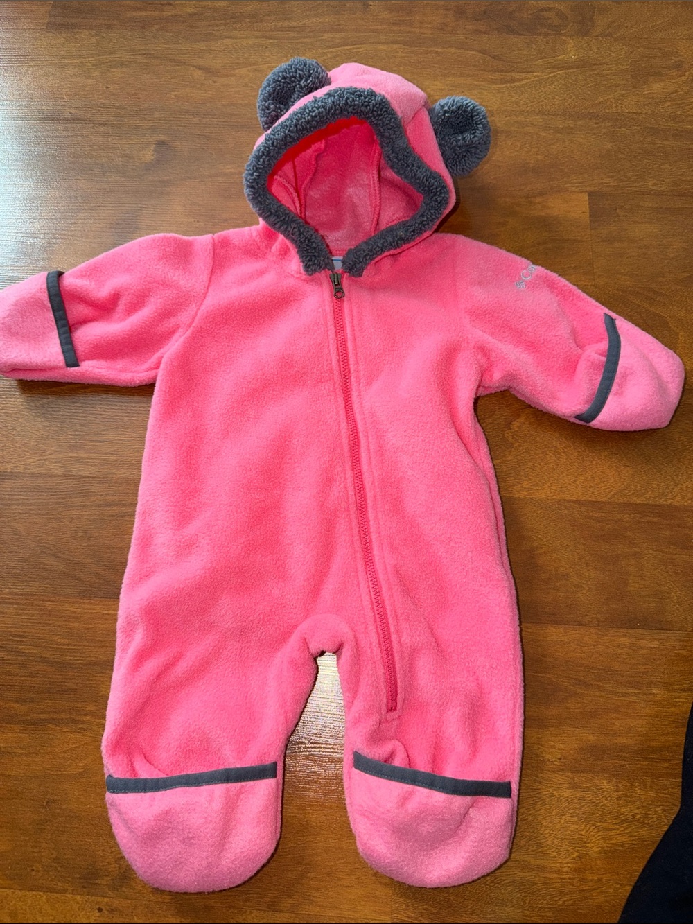 Columbia Pink Fleece Hooded Baby Romper with Ear Details